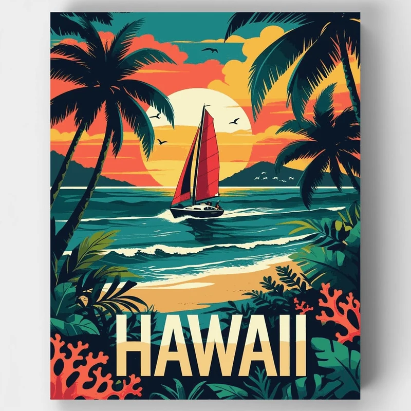 Hawaii Tropical Sunset Sailboat - Paint by Numbers Kit