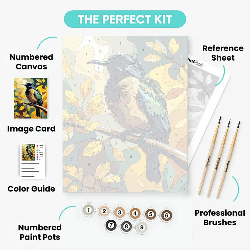 Tui Bird on Autumn Branch - Paint by Numbers Kit
