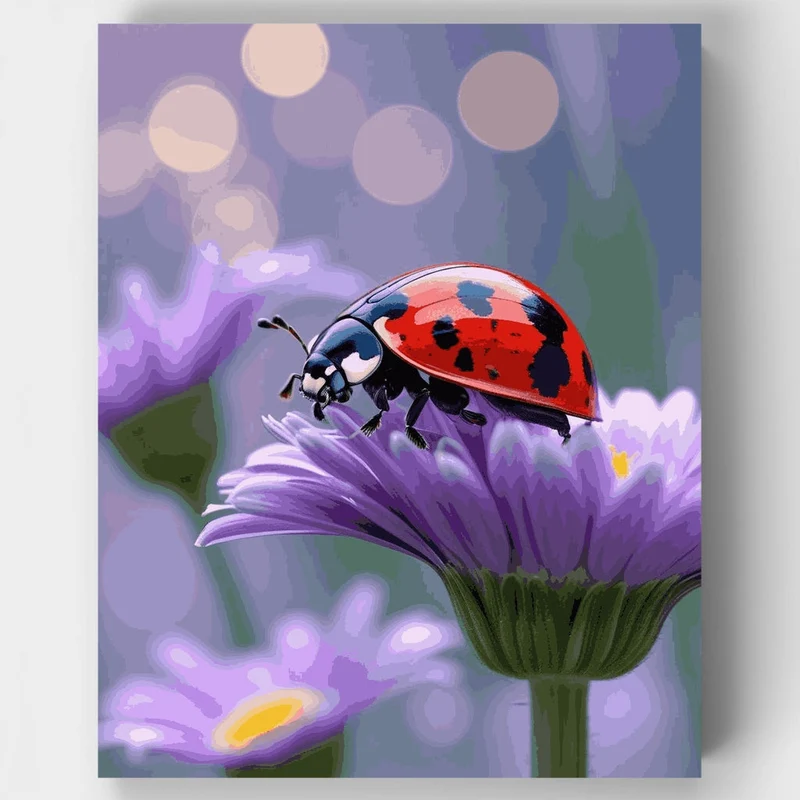 Ladybug on Purple Daisy - Paint by Numbers Kit