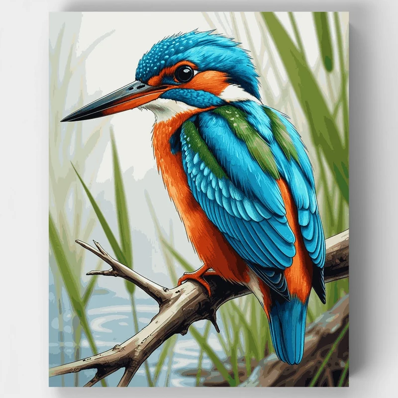 Kingfisher Perched on Branch - Paint by Numbers Kit