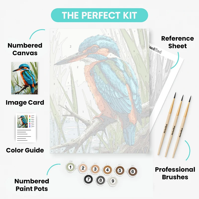Kingfisher Perched on Branch - Paint by Numbers Kit