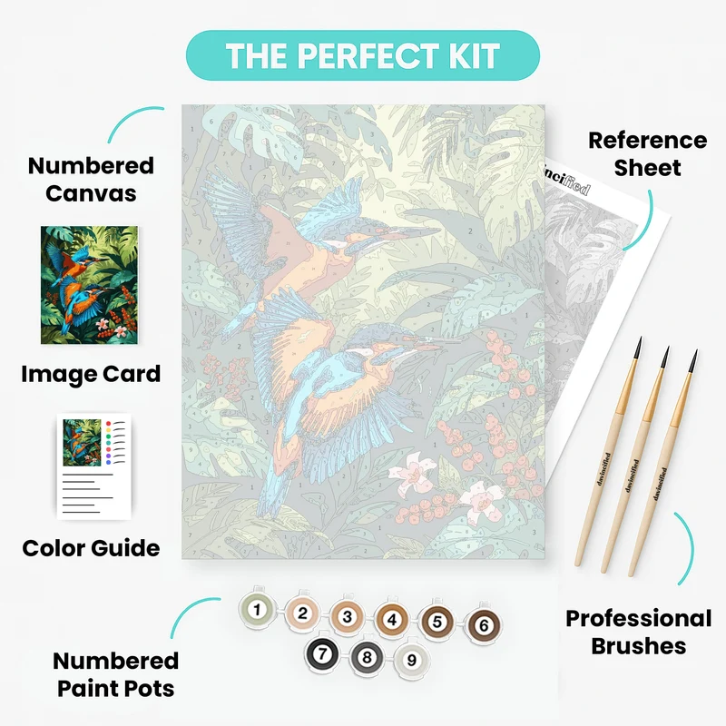 Tropical Kingfishers in Jungle Paradise - Paint by Numbers Kit