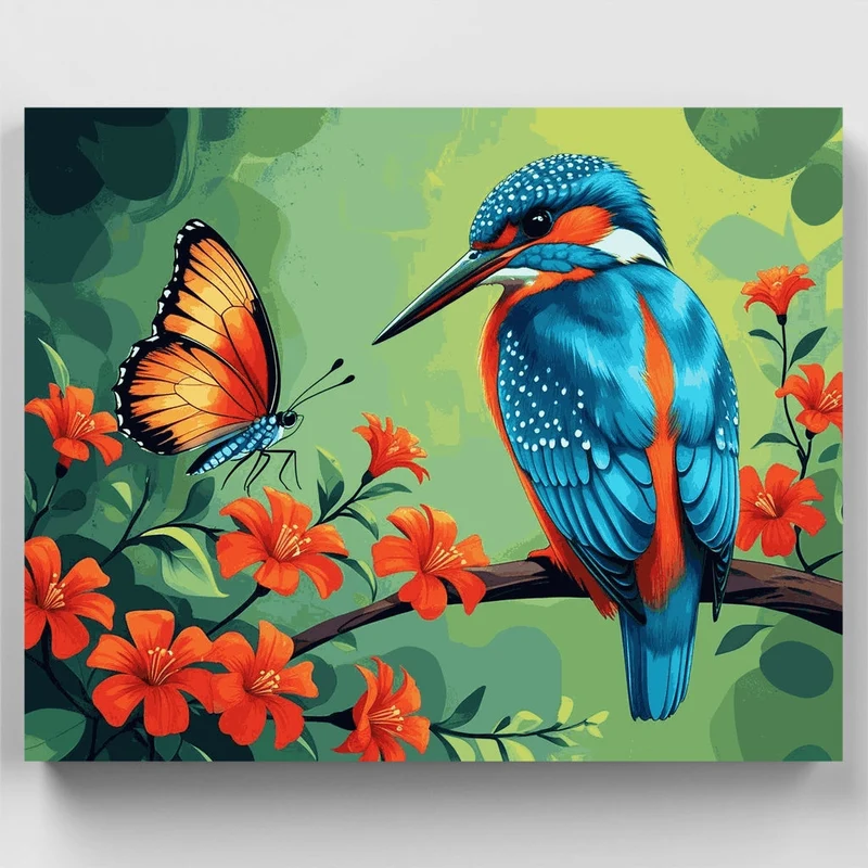 Kingfisher and Butterfly Garden - Paint by Numbers Kit