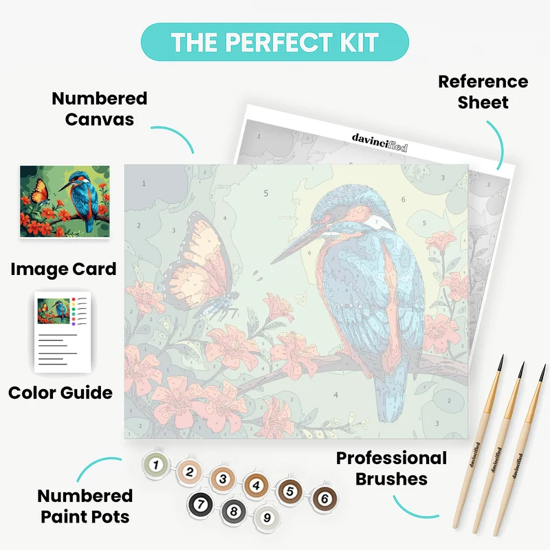 Kingfisher and Butterfly Garden - Paint by Numbers Kit