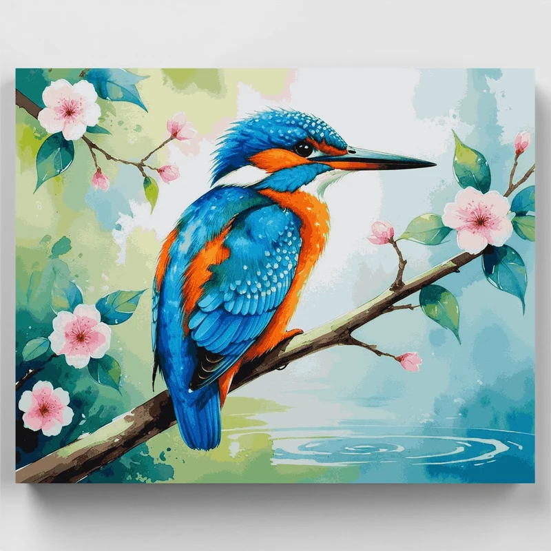 Kingfisher on Blossom Branch - Paint by Numbers Kit