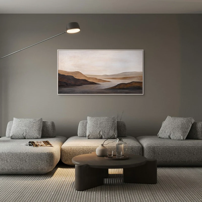 Acrylbild auf Leinwand „Sanfter Sonnenaufgang“ – Handgemalte Landschaft in Beige & Braun