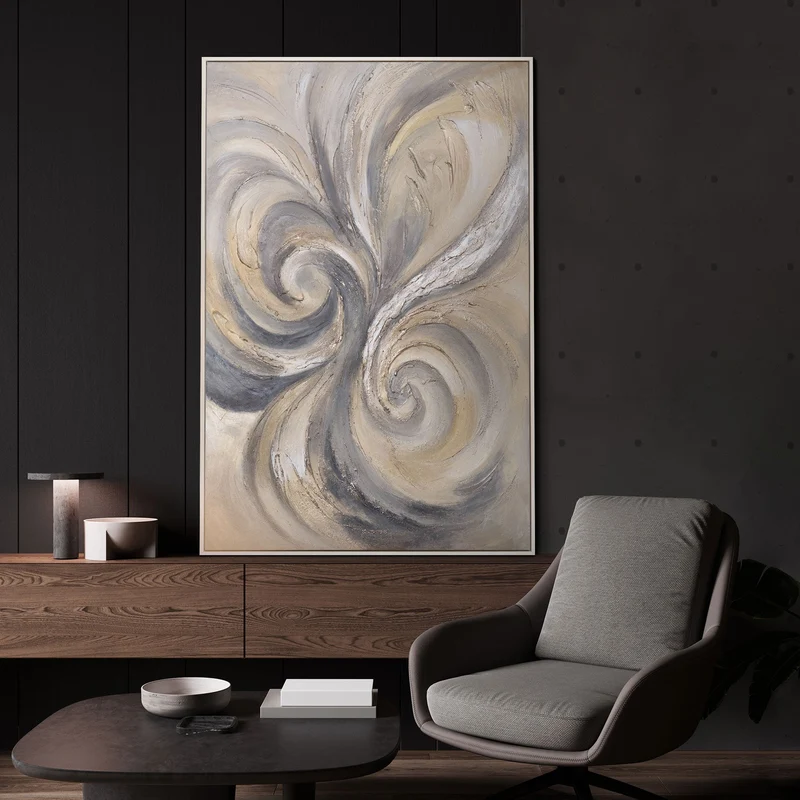 Abstraktes Acrylbild „Sand und Wolken“ – Handgemaltes Leinwandbild in Beige und Grau für Wohnzimmer