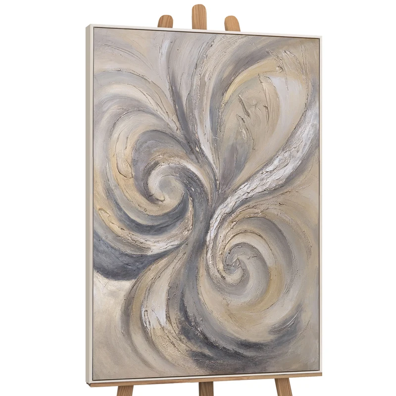 Abstraktes Acrylbild „Sand und Wolken“ – Handgemaltes Leinwandbild in Beige und Grau für Wohnzimmer