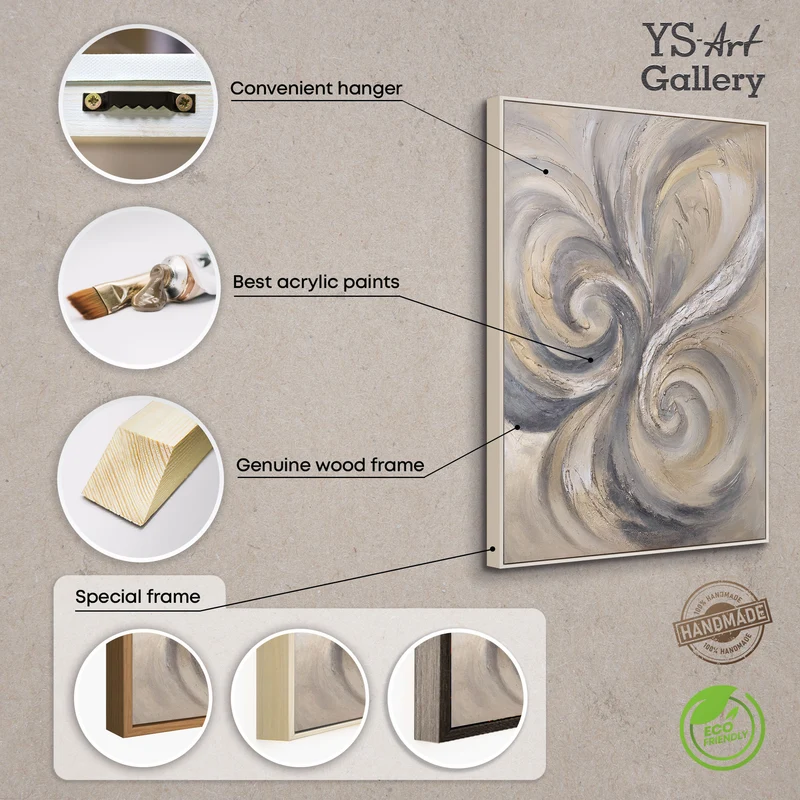 Abstraktes Acrylbild „Sand und Wolken“ – Handgemaltes Leinwandbild in Beige und Grau für Wohnzimmer
