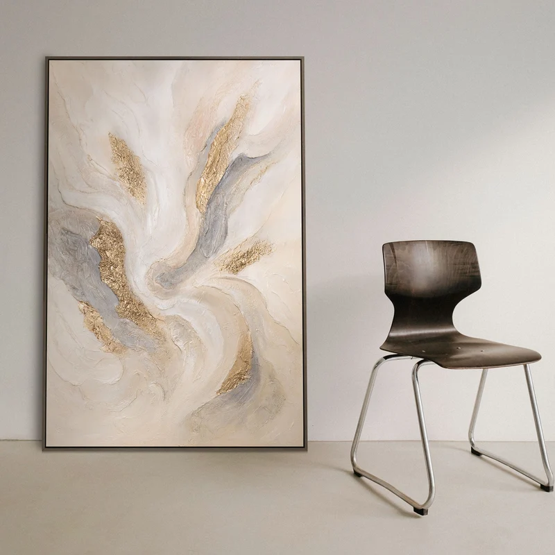 Abstraktes Gemälde „Strahlende Ströme“ – Handgemalte Kunst mit Goldakzenten