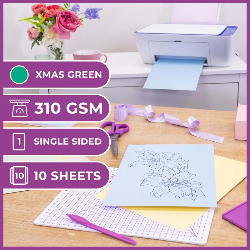 Crafter's Companion - Centura Pearl Effect - A4 Card 300gsm 10 Sheets - Christmas Green
