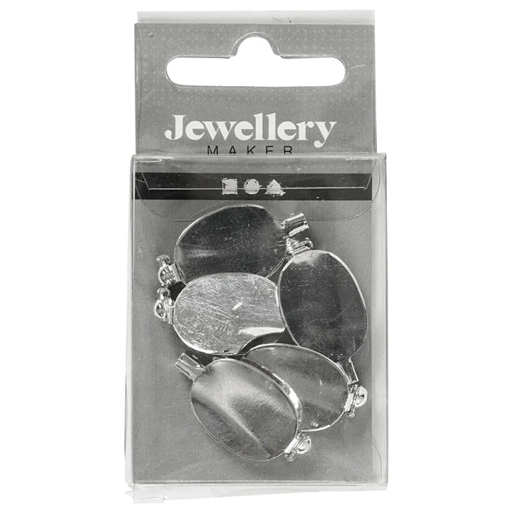 Silver-Colored Brooch Base, 20 x 15 mm, Set of 5