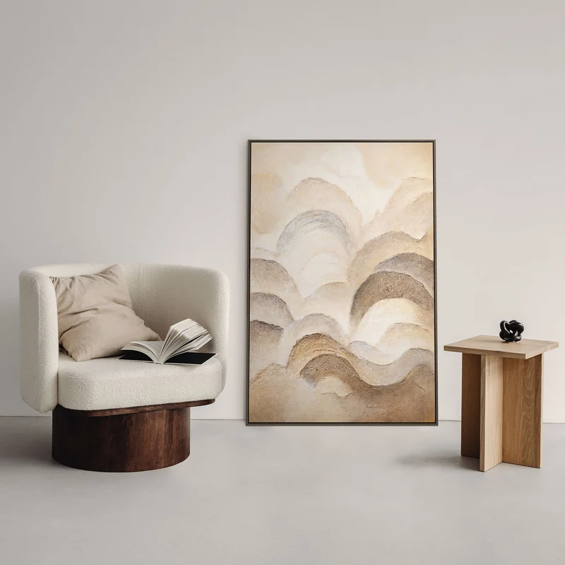Handgemalte Wanddeko auf Leinwand – Abstrakte Gemälde in Beige und Braun „Horizontschichten“