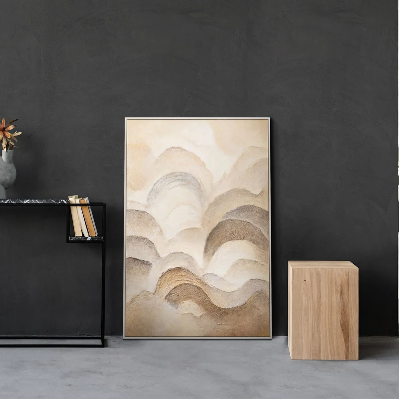 Handgemalte Wanddeko auf Leinwand – Abstrakte Gemälde in Beige und Braun „Horizontschichten“