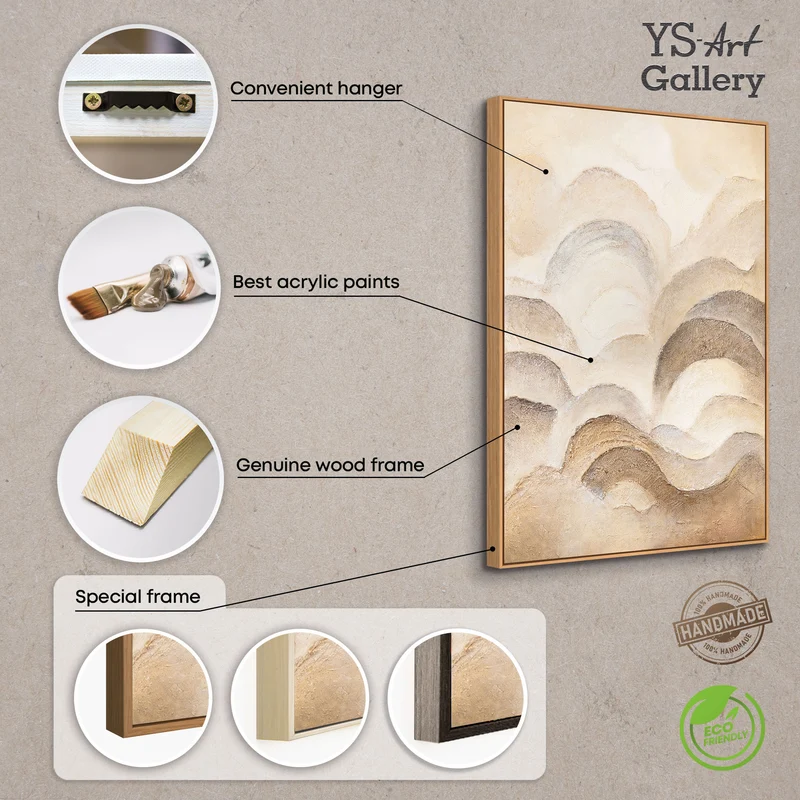 Handgemalte Wanddeko auf Leinwand – Abstrakte Gemälde in Beige und Braun „Horizontschichten“