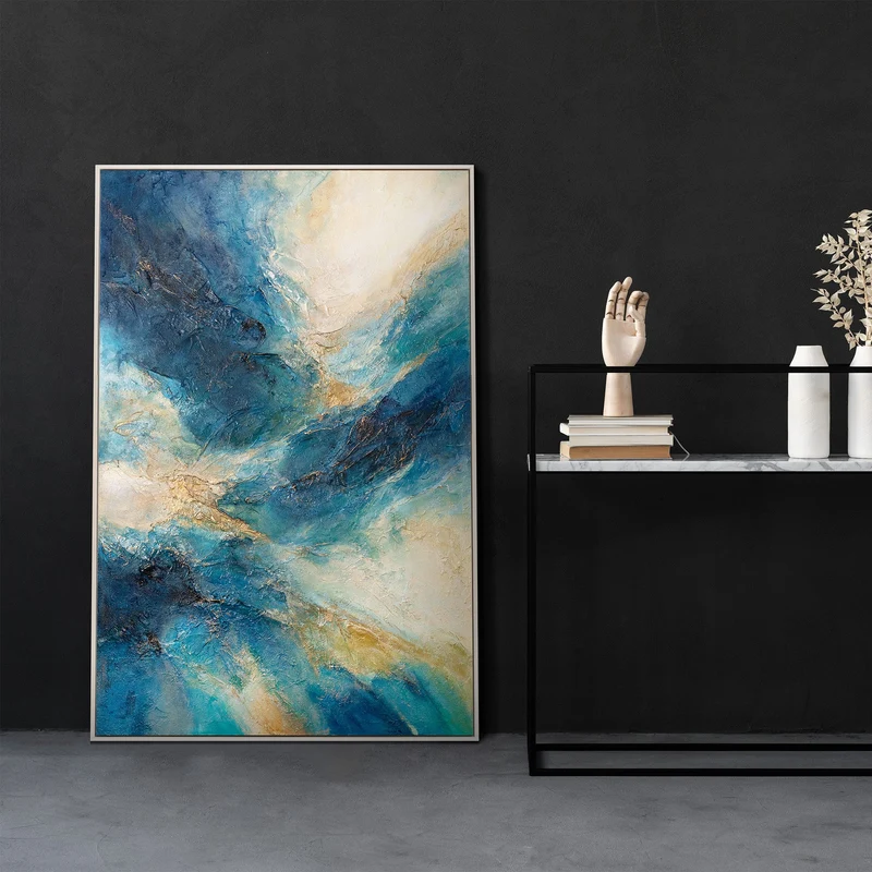 Abstrakte Kunst auf Leinwand – Maritimes Acrylbild „Glanz der Wellen“