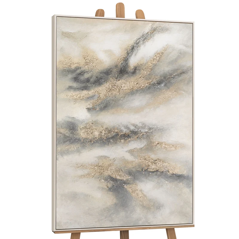 Handgemaltes Acrylbild in Grau & Gold – Abstrakte Wanddeko „Wolkenmelodie“