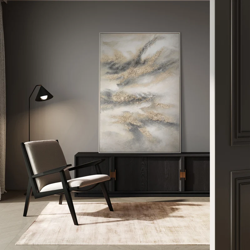 Handgemaltes Acrylbild in Grau & Gold – Abstrakte Wanddeko „Wolkenmelodie“