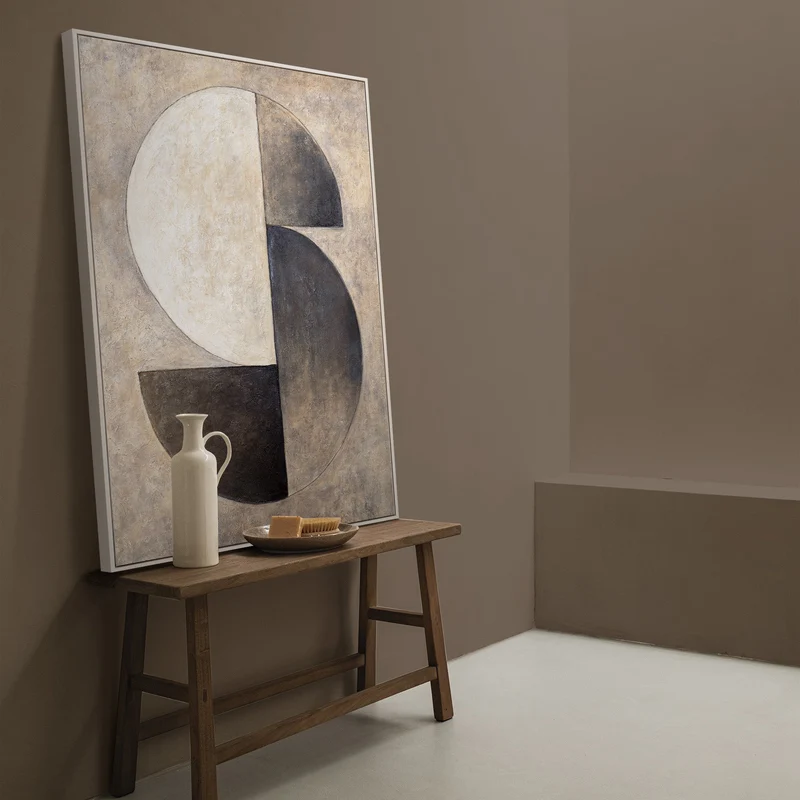Struktur Gemälde Beige & Schwarz – Abstrakte Kunst auf Leinwand „Duett der Halbkreise“