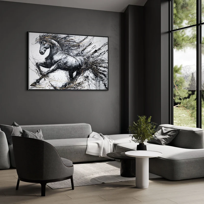 Handgemaltes Acrylbild „Galoppierendes Pferd“ – dynamische Wanddeko auf Leinwand mit Rahmen