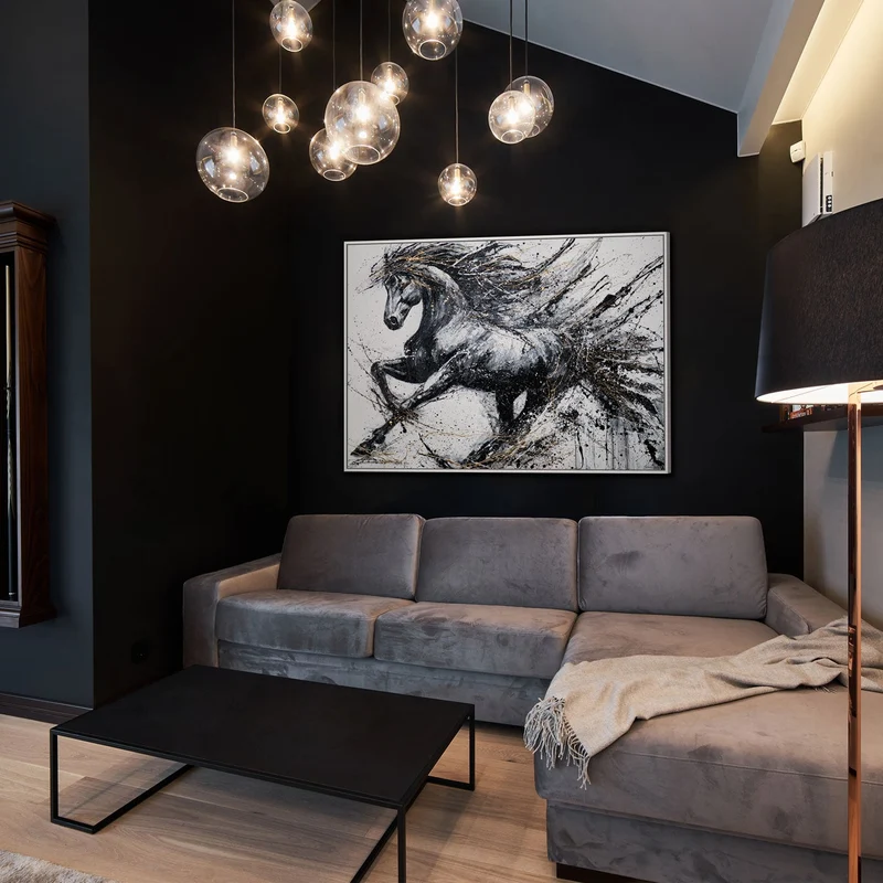 Handgemaltes Acrylbild „Galoppierendes Pferd“ – dynamische Wanddeko auf Leinwand mit Rahmen