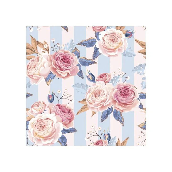 Pink Roses on Blue Stripes Decoupage Napkins, 1 pc