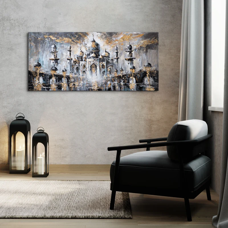 Islamische Wanddeko auf Leinwand – Acrylbild "Sanftes Glühen" 115x50cm