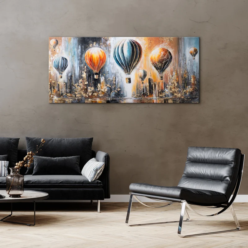 Abstraktes Acrylgemälde "Sonniger Horizont" für Wohnzimmer 115x50cm