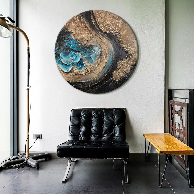 Abstrakte Acrylmalerei rund – moderne Wanddeko "Fluss der Elemente"