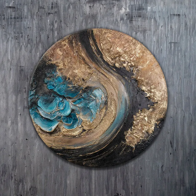 Abstrakte Acrylmalerei rund – moderne Wanddeko "Fluss der Elemente"