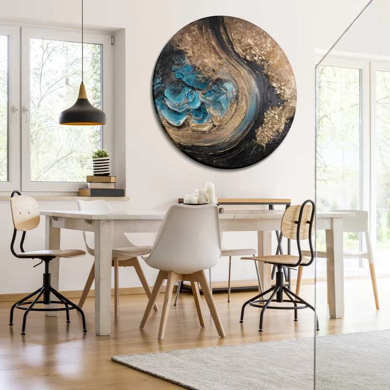 Abstrakte Acrylmalerei rund – moderne Wanddeko "Fluss der Elemente"