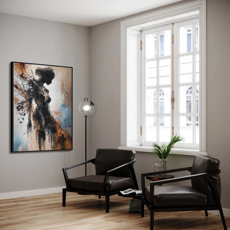 Original handgemaltes Acrylbild „Feurige Silhouette“ auf Leinwand mit Rahmen