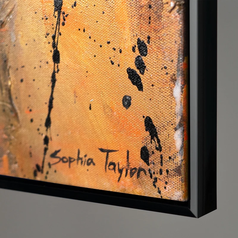 Original handgemaltes Acrylbild „Feurige Silhouette“ auf Leinwand mit Rahmen