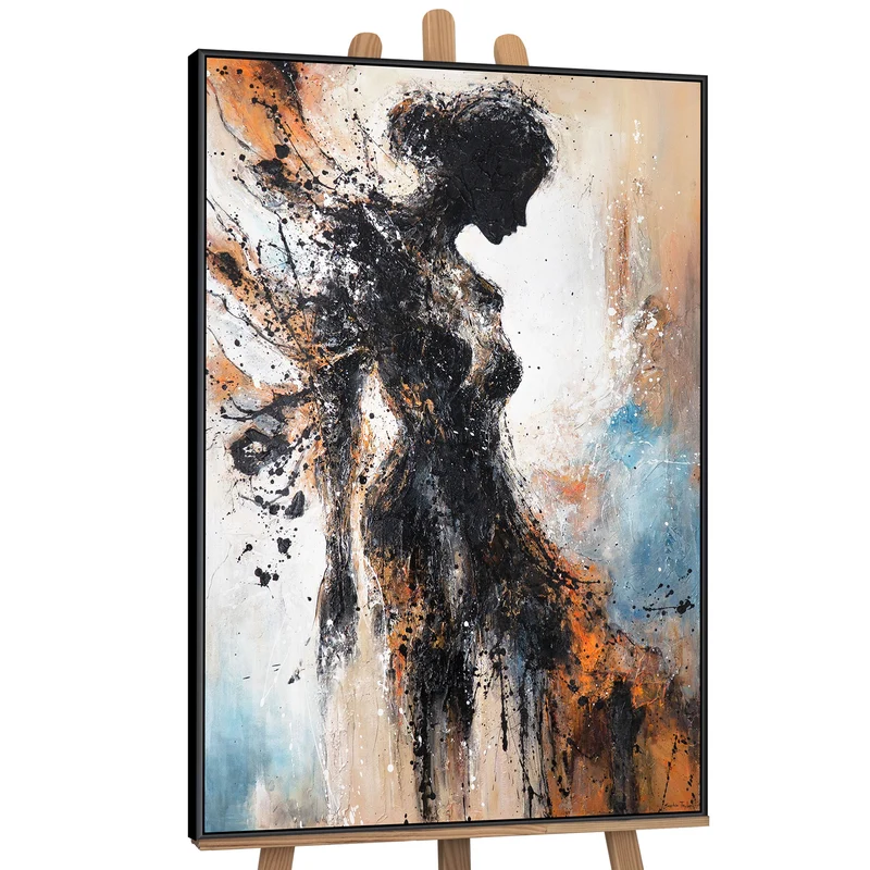 Original handgemaltes Acrylbild „Feurige Silhouette“ auf Leinwand mit Rahmen