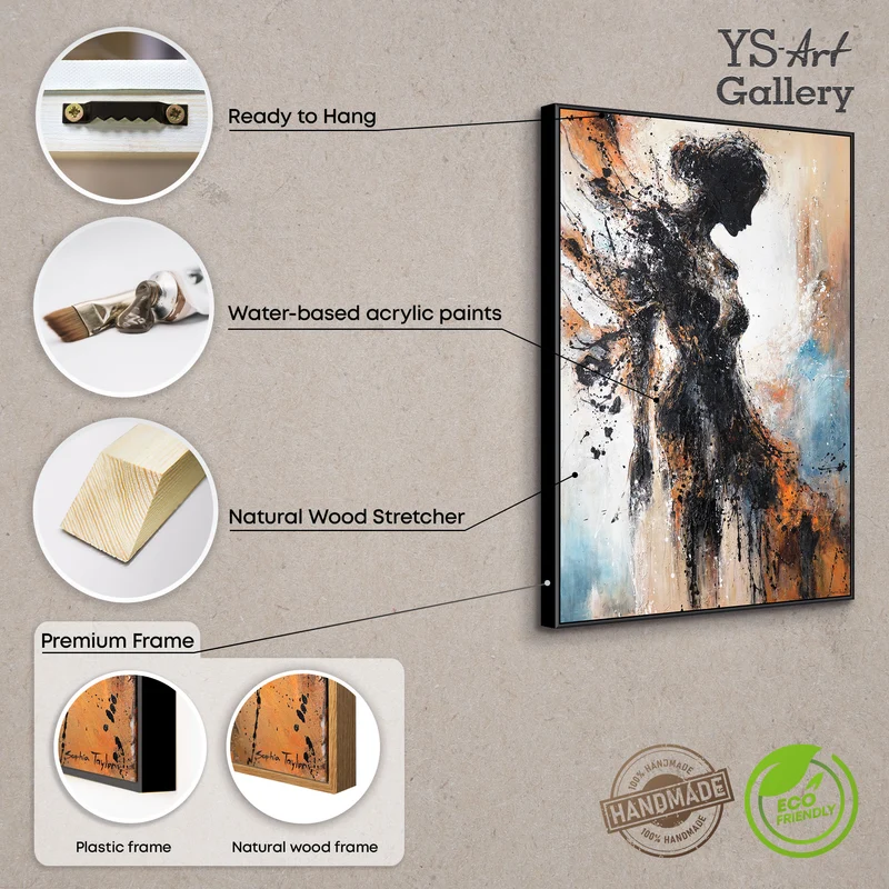 Original handgemaltes Acrylbild „Feurige Silhouette“ auf Leinwand mit Rahmen