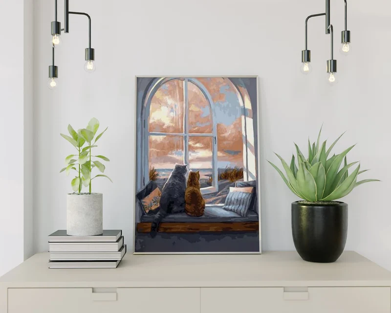 Diamond Painting Katzen am Fenster