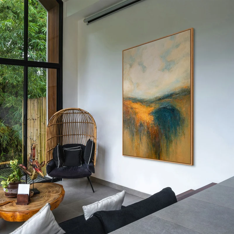 Handgemaltes Acrylbild „Goldener Weite“ – Moderne Wandkunst Naturfarben