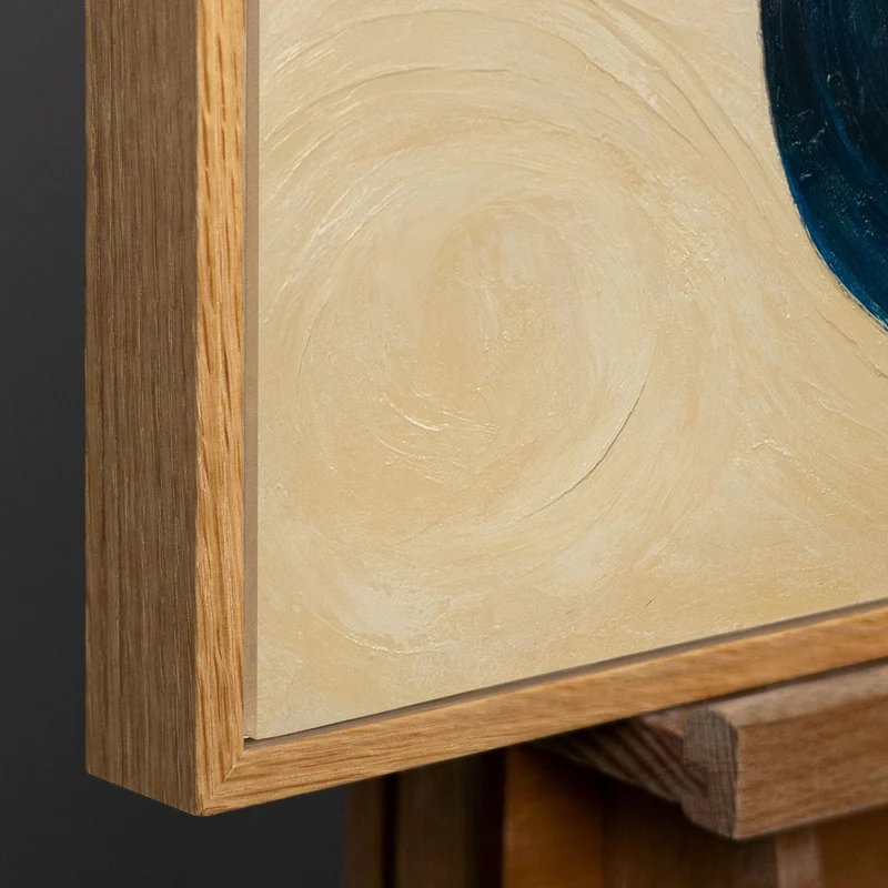 Abstraktes Kunstwerk „Schnitt durch den Horizont“ – Acrylgemälde modern in Blau und Gelb
