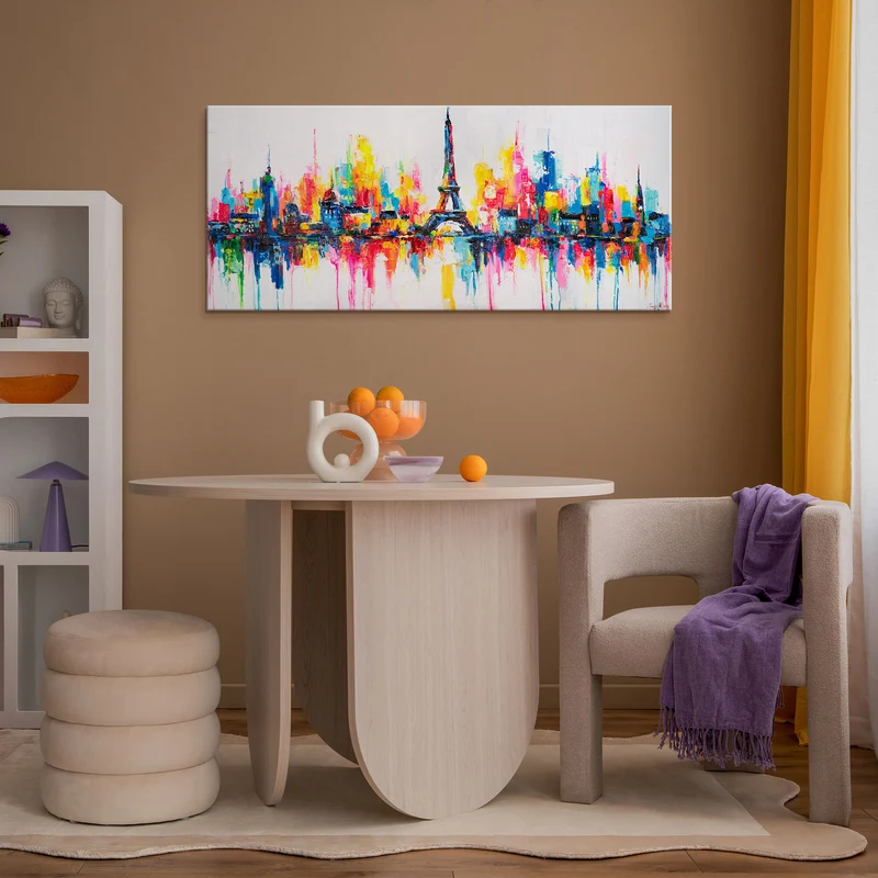 Abstrakte Acrylbilder auf Leinwand – "Pariser Inspiration" farbenfrohes Wandbild 115x50cm