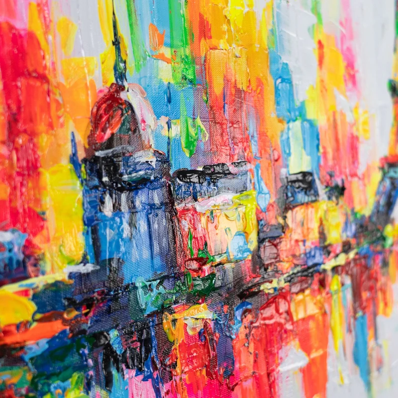 Abstrakte Acrylbilder auf Leinwand – "Pariser Inspiration" farbenfrohes Wandbild 115x50cm