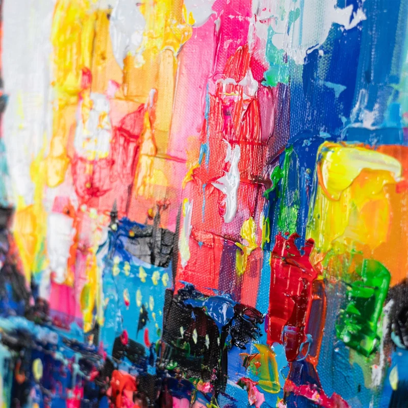 Abstrakte Acrylbilder auf Leinwand – "Pariser Inspiration" farbenfrohes Wandbild 115x50cm