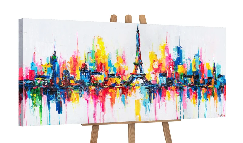 Abstrakte Acrylbilder auf Leinwand – "Pariser Inspiration" farbenfrohes Wandbild 115x50cm