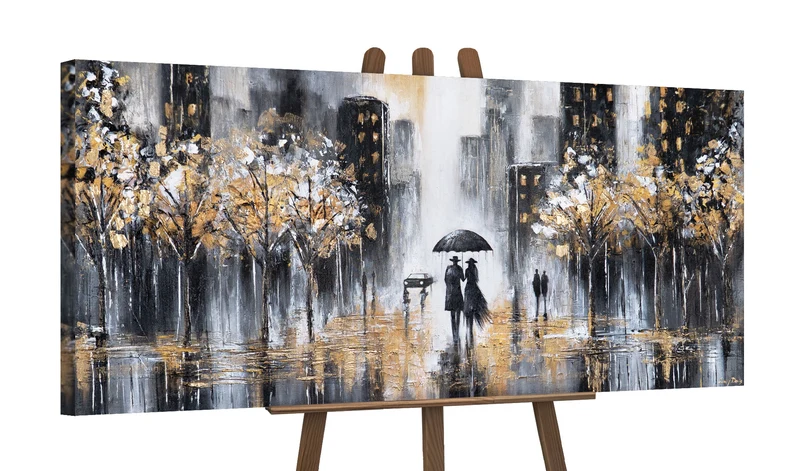 Abstrakte Acrylbilder Malerei Leinwand "Goldener Abend" moderne Kunst 115x50cm