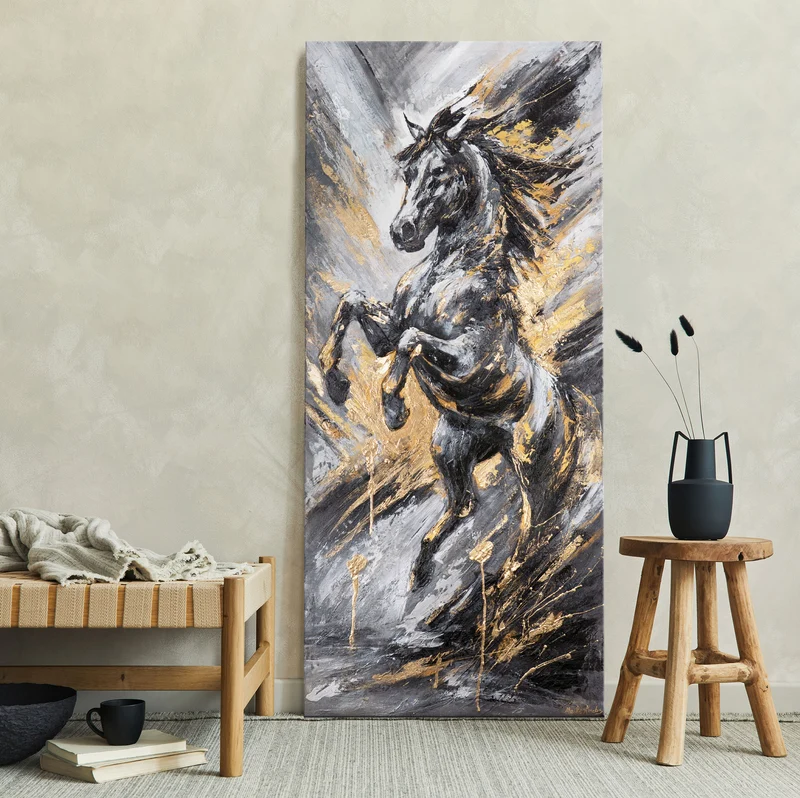 Acrylbilder auf Leinwand "Explosion der Freiheit" modernes Pferdebild 115x50cm