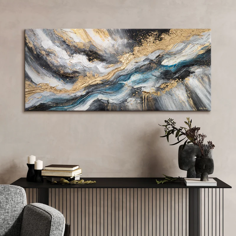 Abstrakte Bilder auf Leinwand – Acrylbild mit Struktur "Der Weg der Elemente" 115×50cm