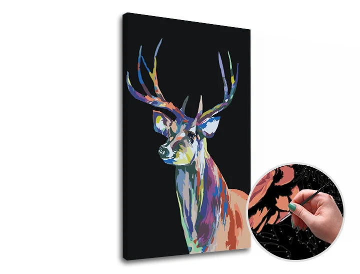 Colorful Deer Paint by Numbers, Low Difficulty, Special Black Edition