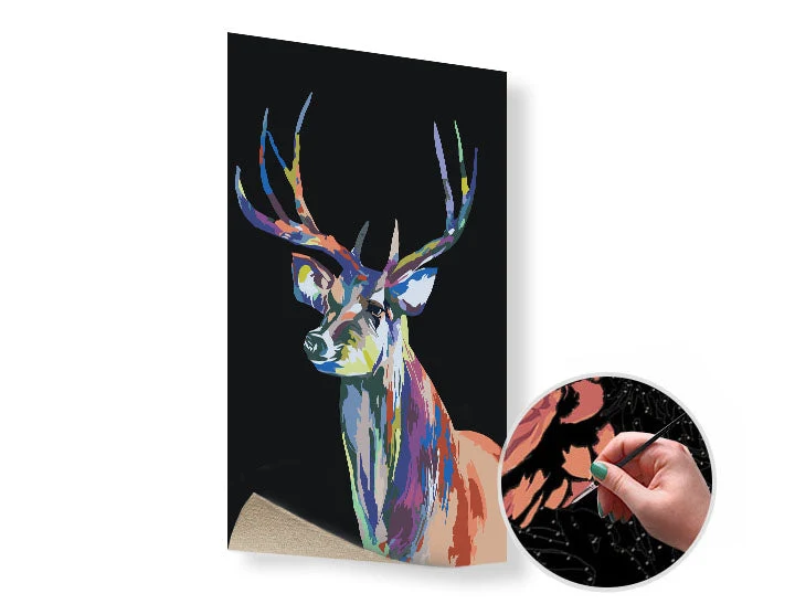 Colorful Deer Paint by Numbers, Low Difficulty, Special Black Edition