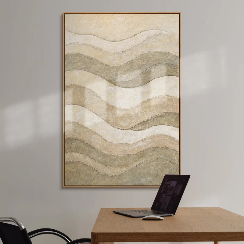 Abstrakte Gemälde Beige – Moderne Wanddeko Wohnzimmer Leinwand „Das Flüstern der Täler“