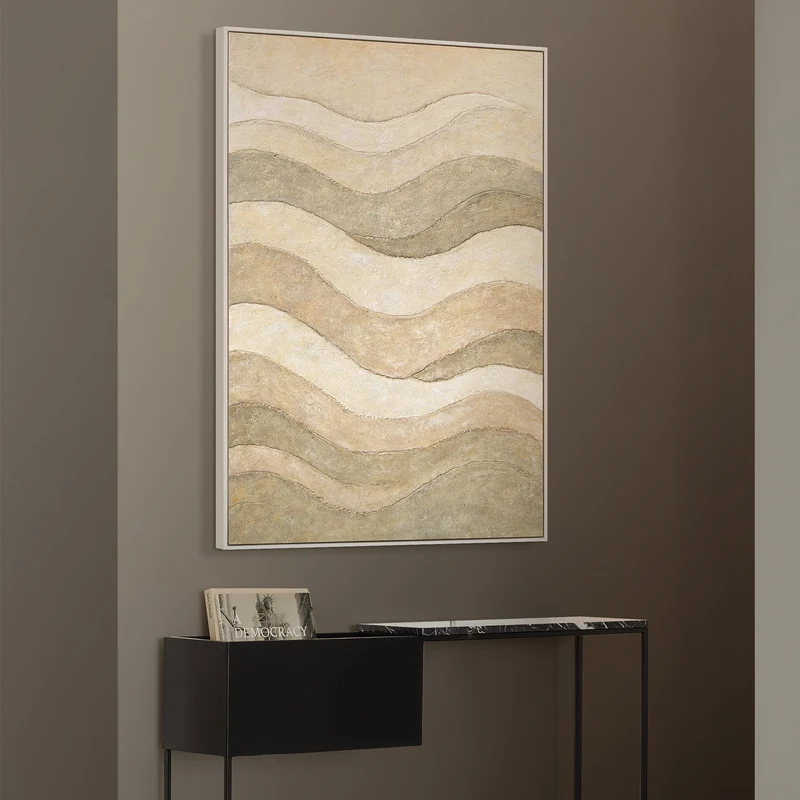 Abstrakte Gemälde Beige – Moderne Wanddeko Wohnzimmer Leinwand „Das Flüstern der Täler“