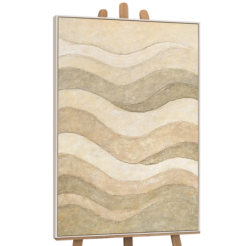 Abstrakte Gemälde Beige – Moderne Wanddeko Wohnzimmer Leinwand „Das Flüstern der Täler“